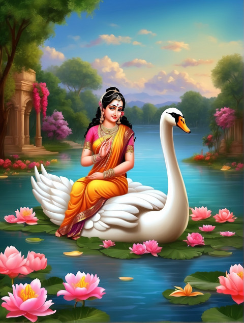 Sitting On Swans Saraswati Maa Background CB Editing For Photo