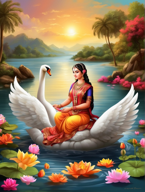 Sitting On Swans Saraswati Maa Background CB Editing For Photo  Pics