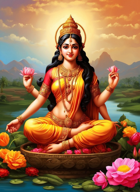 Sitting On Swans Saraswati Maa Background CB Editing For Photo