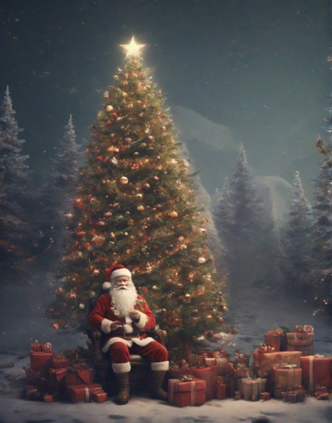 Sitting Santa Claus Background With Merry Christmas Tree Editing Images