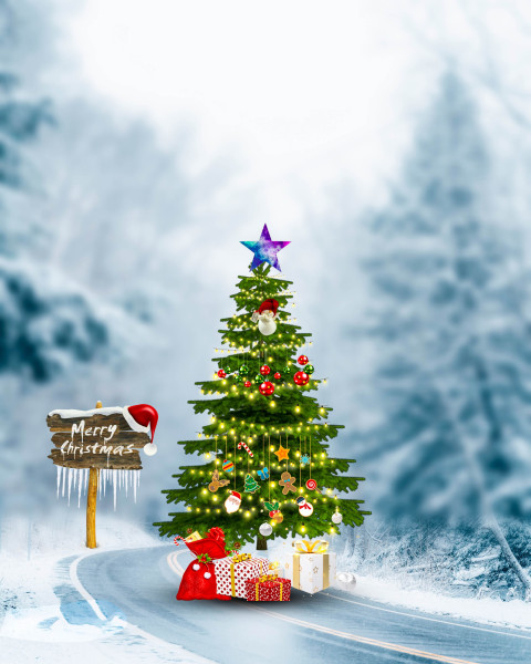 Snowfall With Christmas Tree New Editing HD Background
