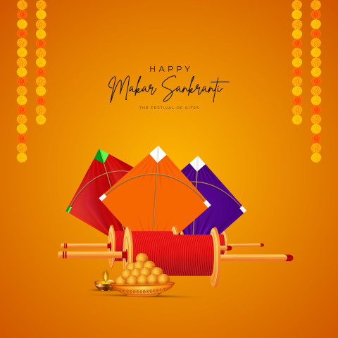 Traditional Sankranti Poster With Kites Edit Background Photo