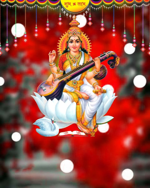 Vasant Panchami Saraswati Puja Editing Red Background HD