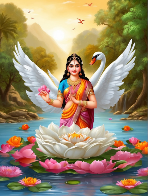 Vasant Panchmi God Sarswati Puja CB Background With Swans Images  Free