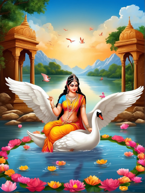 Vasant Panchmi God Sarswati Puja CB Background With Swans Images