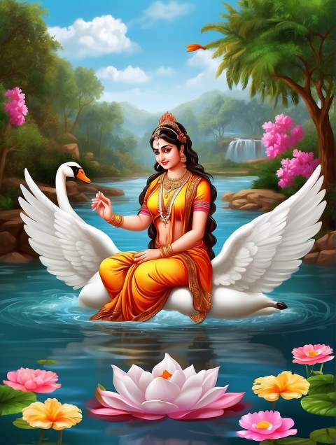 Vasant Panchmi God Sarswati Puja CB Background With Swans Images