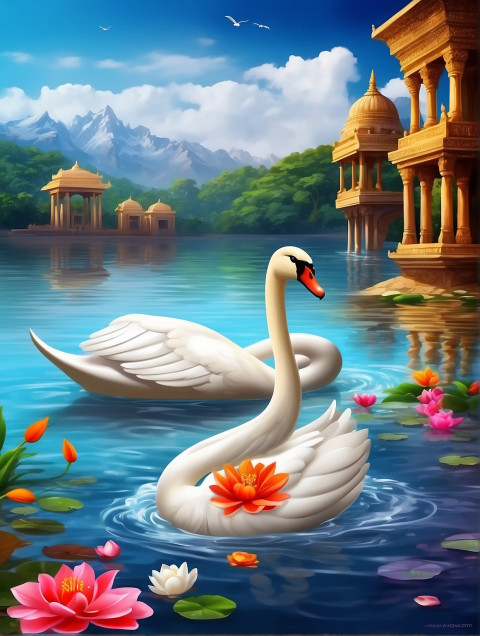 Vasanti Panchmi Swans CB Background HD For Saraswati Pooja Editng