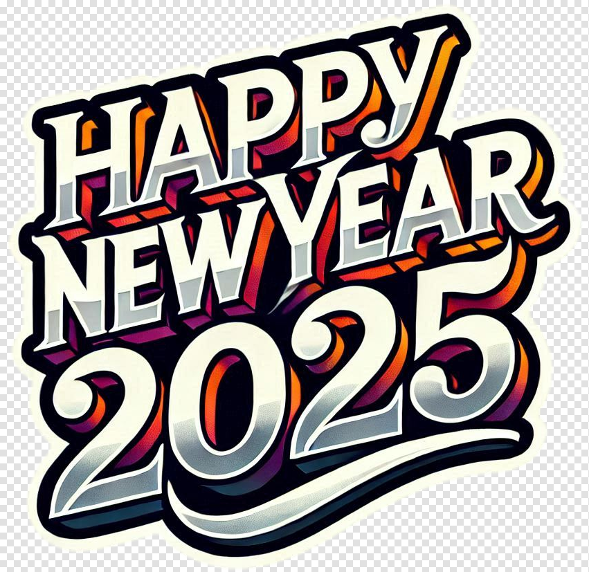 Vibrant Happy New Year 2025 Text Png For Graphic Projects