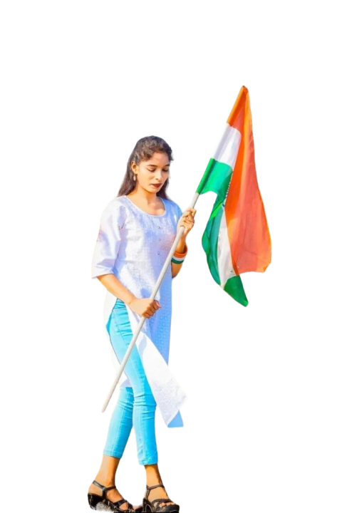 Walking Girl PNG With Flag Indian Clipart background