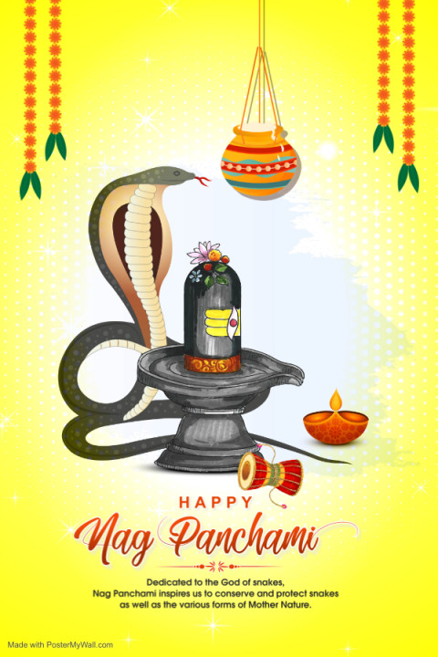 Yellow Maximalist Nag Panchami Poster Background Template Stock