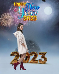 3d Happy New Year 2023 HD Background With Girl