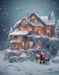 Merry Christmas Snowfall Santa Claus House Background HD Wallpaper